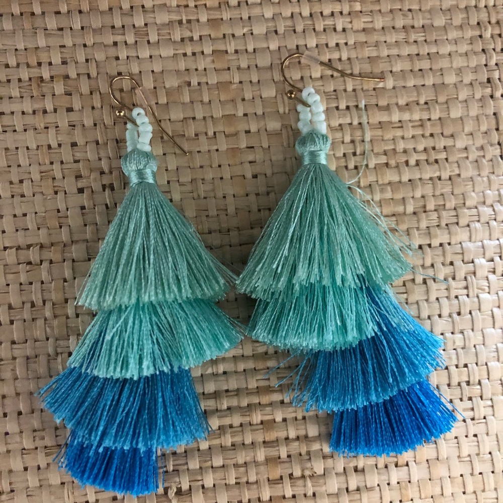 Blue turquoise tassel earrings